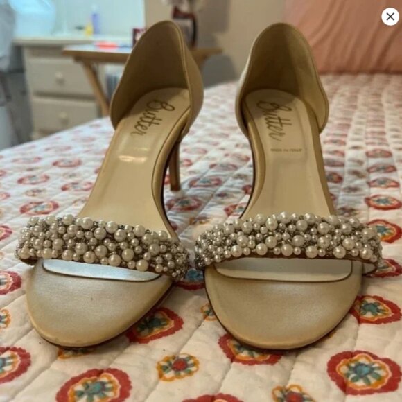 Butter Oyster Bed D'Orsays Wedding Shoes Pearl Italian Heels Size 6.5 - Picture 3 of 8